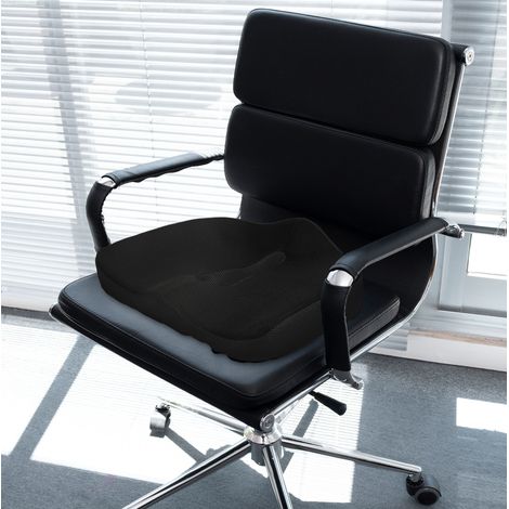 Coussin de siège orthopédique ergonomique pour bureau, voiture et chaise, mémoire de forme, tissu respirant noir, antidérapant, déhoussable – CHICFURN (1/5)