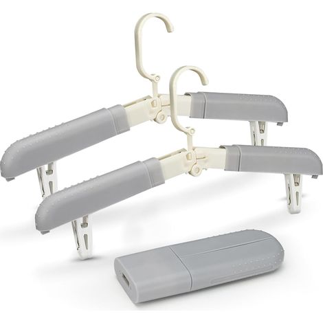 CCYKXA Set mit 3 faltbaren Kleiderbügeln mit Clips, rutschfeste Reisekleiderbügel für Kleidung und Röcke, grau (1/5)