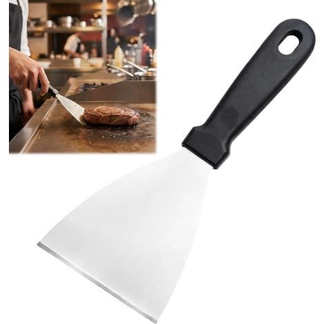 Professioneller dreieckiger Spatel aus Edelstahl, Grillplatten- und Teigschaber, ergonomischer Griff, 12 x 12 cm, spülmaschinenfest (1/5)