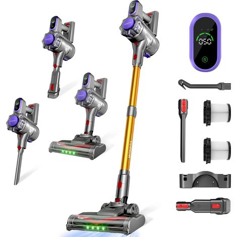 Aspirateur Balai sans Fil, Léger et Puissant, 45KPa/50Min Tube télescopique, Autoportant, Vidage en un clic, Brosse anti-enchevêtrement, Aspirateur sans fil pour sols et voiture, MV3s (1/5)