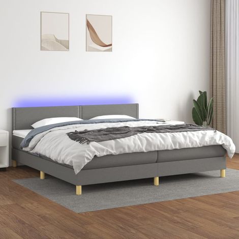 Cama box spring con colchón y LED tela gris oscuro 200x200 cm vidaXL (1/5)
