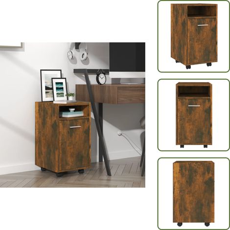 Armadietto con due scomparti - vidaXL Mobiletto con Ruote Rovere Fumo 33x38x60 cm Legno Multistrato - Armadietto con piano espositivo