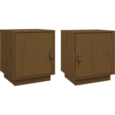 Set 2 comodini con vano con anta 40 x 34 x 45cm legno di pino colore marrone miele DEC035921