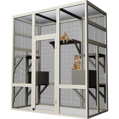 Enclos pour chats, Design résistant aux intempéries, Accès sécurisé en marchant, blanc (1/2)