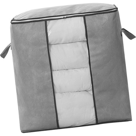 Sac de stockage pour couette vertical gris en tissu non tissé épais avec fermeture éclair rangement vêtements maison (1/4)