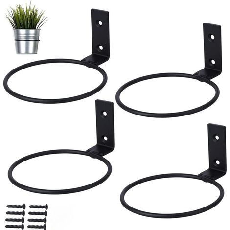 4 PCS Supports Muraux pour Pot de Fleurs, Support Jardinière Metalavec Vis Porte Pot de Fleur Anneau, pour Pots de Fleurs pour Terrasse, Balcon und Jardin (11cm,Noir) (1/4)