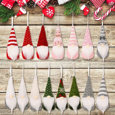 15 Pièces Gnomes Suspendus de Noël Sapin, 15 Modèles Gnomes Scandinaves en Peluche Santa Elf Suspendus Ornements de Poupées Suédoises Tomte Faits à Main pour Noël Fête Décorations (15 x 7cm) (1/5)