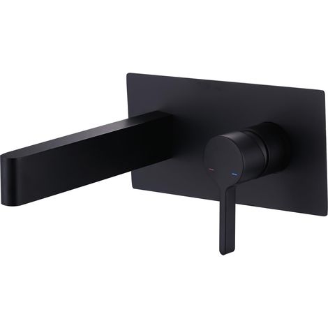 Robinet de Lavabo Encastré, Robinet Monocommande de 2 Trous en Laiton Massif, Mitigeur Salle de Bain avec Aérateur M24 Amovible pour Lavabo de Salle de Bain ou Hôtel, Noir (1/5)