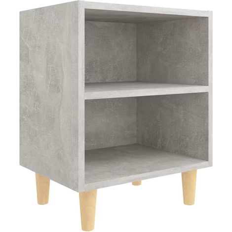 vidaXL Mesita de noche patas madera maciza gris hormigón 40x30x50 cm (1/2)