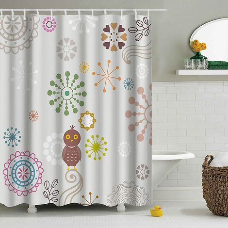 Rideau de douche imperméable, anti-moisissure et lavable en machine, en polyester épais, 180 x 180 cm, style 8 (1/2)