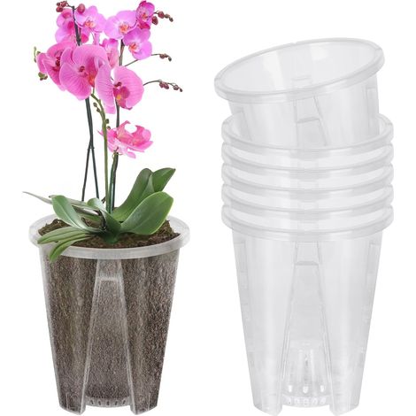 6pcs Pot Transparent Orchidée, 12CM Pot de Fleurs Plastique Transparent, Pottes De Pépinière Orchidé E Planter Pot Transparent Plante avec Trous De Drainage Et Soucoupes pour Orchidée Jardin (1/5)