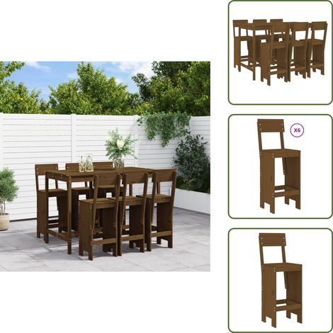 Sgabello da bar - vidaXL Set Bar da Giardino 7 pz ambra in Legno Massello di Pino - Mobili da giardino