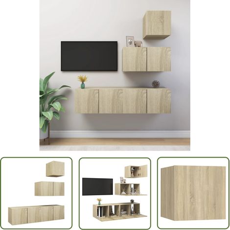 The Living Store Ensemble de meubles TV 4 pcs Chêne sonoma Bois d'ingénierie - Meuble Tv - Meuble Tv Mural - Meuble Tv Suspendu - Salon - Rangement (1/5)