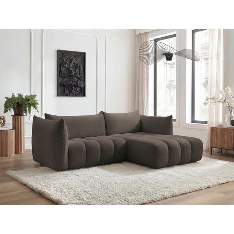 BOBOCHIC - Canapé d'angle fixe AZRA tissu bouclette Angle droit  Marron
