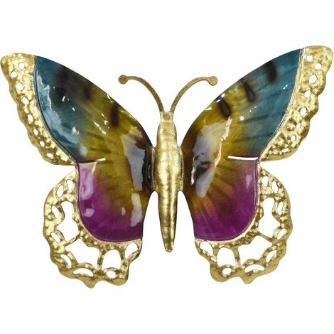 Mariposa de pared de metal multicolor y dorado 30 cm (1/5)