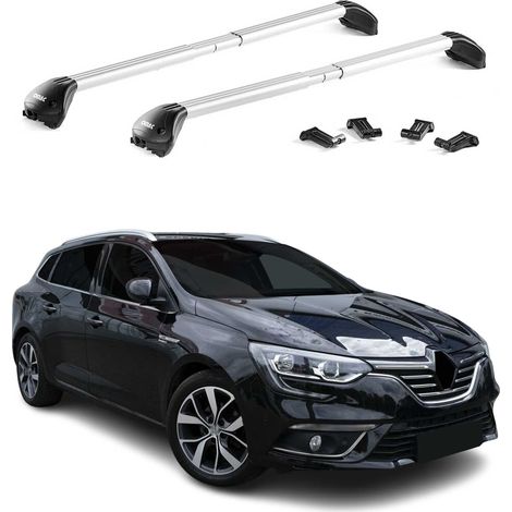 OMAC Barres de toit transversales certifiées TÜV pour Renault Megane IV Grandtour 2016-2022 – Verrouillables (4 antivols) – Charge max 100 kg – Fixation durable Argent (1/4)