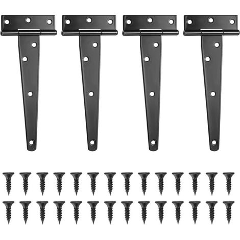 Set mit 4 schwarzen T-Scharnieren, Scheunentorscharnieren, Türscharnieren, flachen Edelstahlscharnieren für Tore, Gartenhäuser, Schränke – 6 Zoll