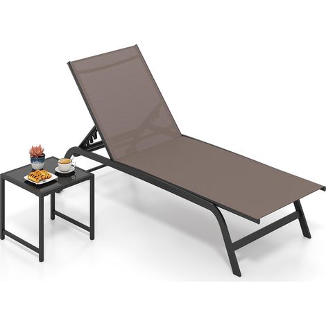 COSTWAY Set Sedie Sdraio da Giardino con Ruote e Tavolino Metallo (Marrone) (1/5)