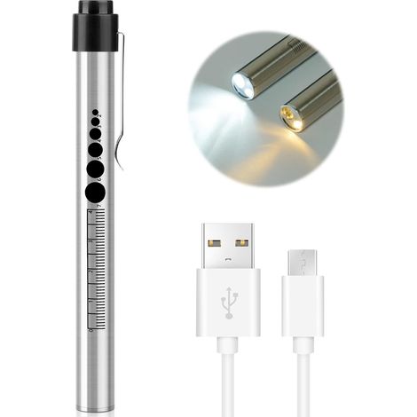 Stylo Infirmiere, Rechargeable LED Stylo Lumière Médicale, Lumière Chaude et Blanche, Stylo Lampe Médicale, Lampe Diagnostic avec Jauge de Pupille et Clip pour Infirmières Médecins EMT (1/5)