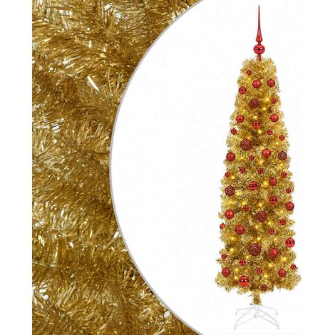 Künstlicher schlanker Weihnachtsbaum mit Kugeln 180 cm 300 LEDs vidaXL (1/5)