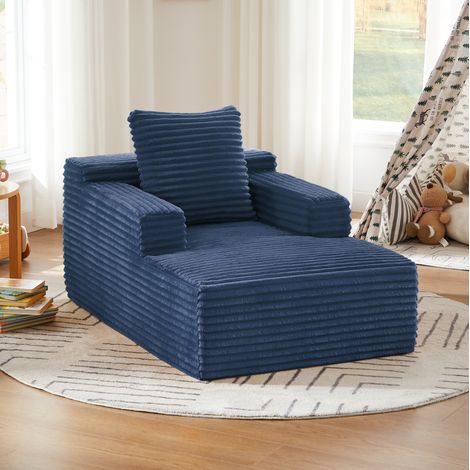 Poltrona relax in velluto a coste blu, senza montaggio, 117 x 81 x 50 cm HAVRYA (1/5)