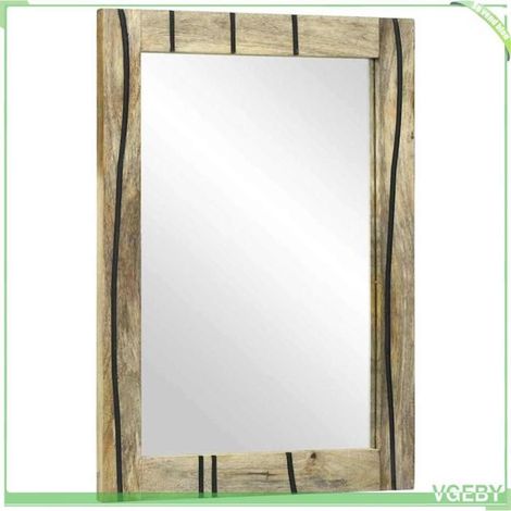 Miroir de salle de bain - FAFEISY - Rectangulaire - Marron - Bois manguier massif - 70 x 50 x 2,5 cm (1/5)