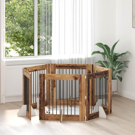 Puerta de perro con soportes 6 pcs Madera envejecida 80 x 80 cm