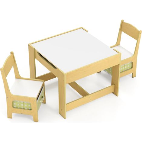 Kinderaktivitätstisch-Set mit Stühlen, Grün, MDF