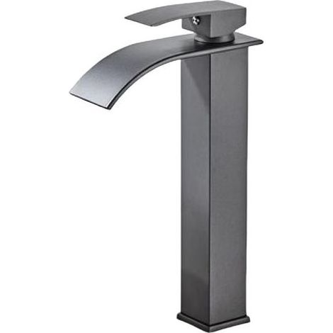 Robinet de lavabo cascade gris, mitigeur d'évier avec bec haut de 232 mm, robinet cascade gris G 3/8 (1/5)