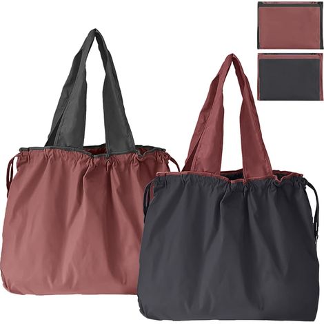 Sac de courses pliable JeiibrZui - Grand format (52 x 42 cm) - 1 pièce - Fermeture à cordon - Nylon noir - Idéal pour le shopping, les voyages et le camping (1/5)