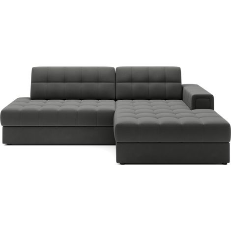 Canapé d'angle KELLY velours - Rangement et convertible A droite-Gris-Méridienne A droite (1/5)