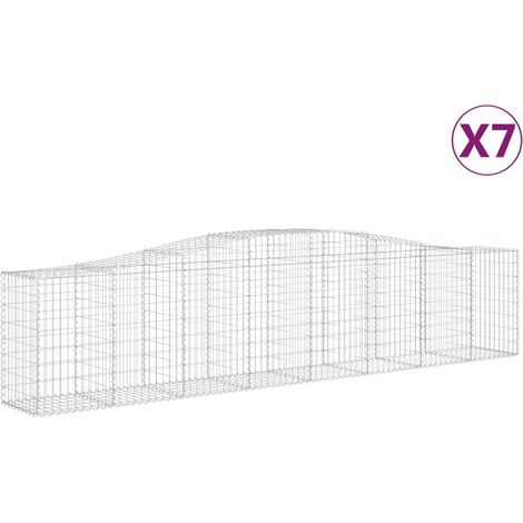 Set 7 cestini per gabbioni recinzione a gabbia muro di contenimento ad arco 400 x 50 x 80/100 cm ferro zincato Argento 020041152