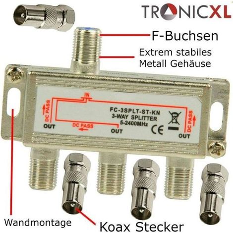 Répartiteur TV - TronicXL - 3 voies - 5-2250 MHz - 75 Ω - F (coaxial) (1/4)