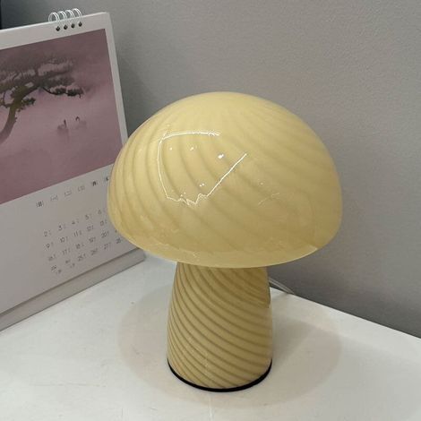 Modern Mushroom Glass Table Lamp, LED Bedroom Night Light Decoration, Yellow [Energy Class A] (1/2)