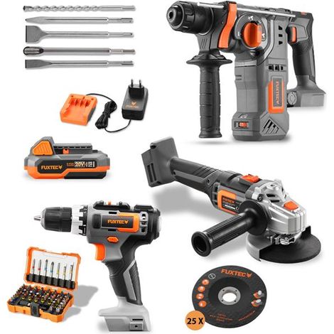 SET PowerTool a batteria FUXTEC con smerigliatrice angolare, avvitatore a batteria & trapano tassellatore 20V FUXTEC