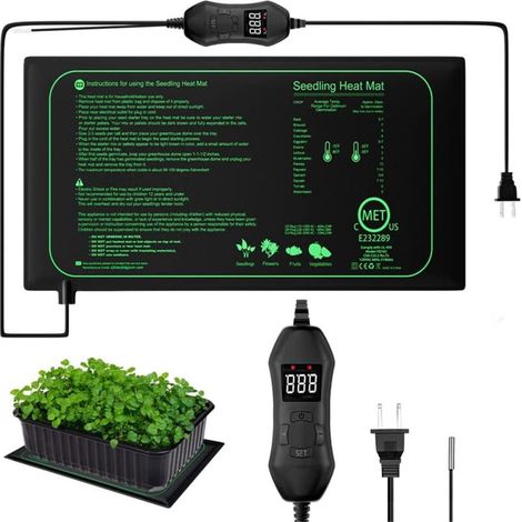 Tapis chauffant, Tapis chauffant pour semis avec thermostat et sonde NTC, Étanche IP67, 50 Watts, Idéal pour les plantations d'intérieur, Brassage à domicile, et les fermentations de bricolage,25cm52. (1/5)
