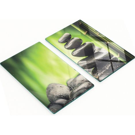 Tableros decorativos multifuncionales de vidrio para cocina con dise帽o de piedras zen, 2x30x52 cm.