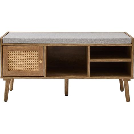 Panca per scarpe 1 porta con facciata in rattan e 3 nicchie aperte L100 cm - PALMO
