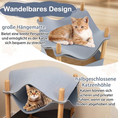Katzenhaus 2 etagen bambus erhohtes katzenbett mit stauraum 40 x 40 x 53 cm naturgrau