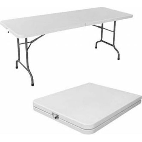 Tavolo con piano e gambe pieghevoli bianco 183x76xH74 cm polietilenee acciaio