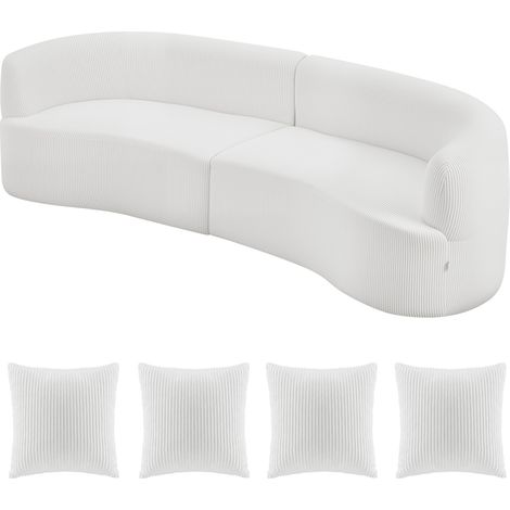 VEVOR Canape modulaire incurve 2840 mm, canape sectionnel moderne avec 4 coussins, sofa de salon surdimensionne en velours cotele avec assise large et profonde pour chambre, appartement, bureau, blanc