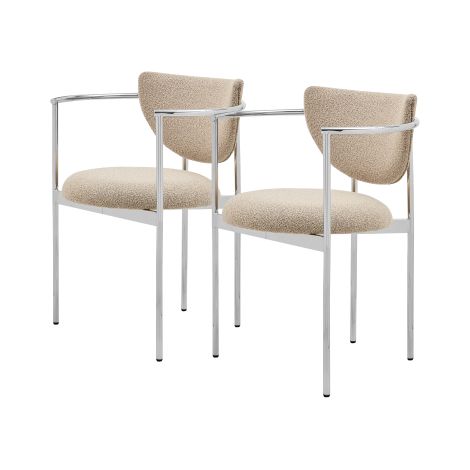 Lot de 2 chaises de salle à manger en tissu et métal, avec accoudoirs et dossier, style scandinave, kaki clair (1/5)