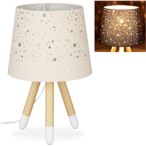 Relaxdays Tischlampe Kinderzimmer, Nachttischlampe für Mädchen, E14, runder Stoffschirm mit Sternen, 40 cm hoch, rosa