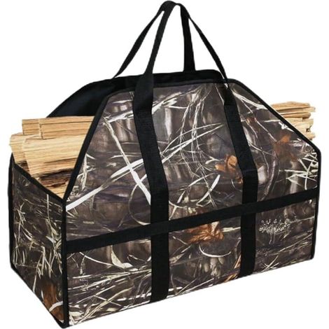 Sac fourre-tout en toile robuste pour bûches de bois de chauffage avec design autoportant pour cheminée et poêle à bois, construction en tissu Oxford,61x29x41.5cm (1/3)