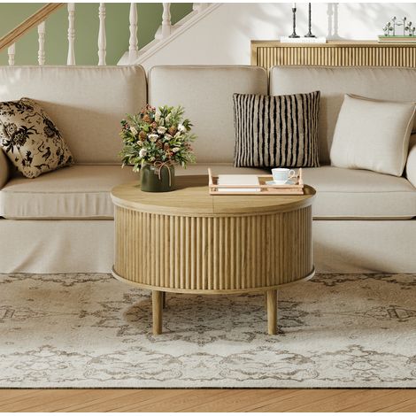 Table basse ronde avec plateau relevable et rangement, 80 x 80 x 50 cm, naturel OKMYHOME (1/5)
