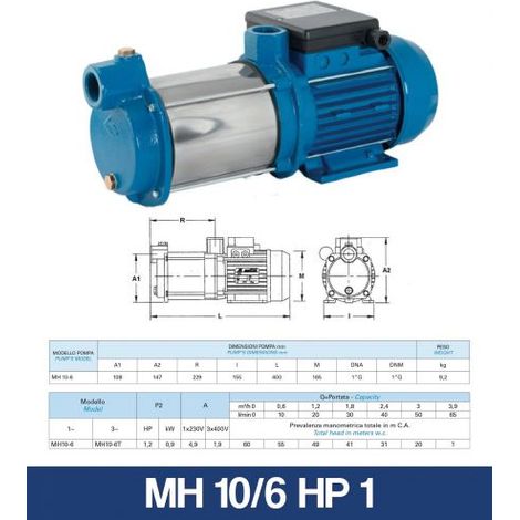 ELETTROPOMPA POMPA PER ACQUA AUTOADESCANTE SILENZIATA MATRA SERIE MH 21211V MH 10/6 HP 1 (15555)