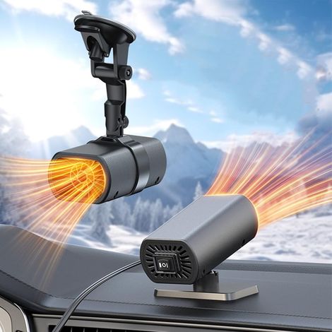CSPARKV - Calentador de coche 2 en 1, 12 V, 200 W, ventilador portátil, 360°, aire caliente y frío, descongelación ajustable, antivaho, calefacción de invierno (12 V) (1/4)