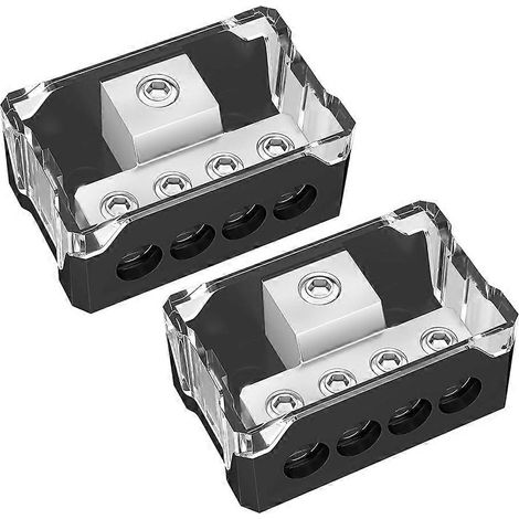 Bloc de distribution d'alimentation 4 voies pour autoradio : entrée 0/2/4 AWG, sortie 4/8/10 AWG, bloc de masse pour amplificateur (2 pièces) (1/5)