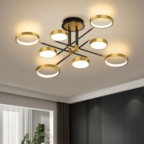 Lustre moderne à 8 têtes de 115 cm avec télécommande, plafonnier LED à intensité variable, suspension LED, 3 températures de couleur, 96 W (1/5)
