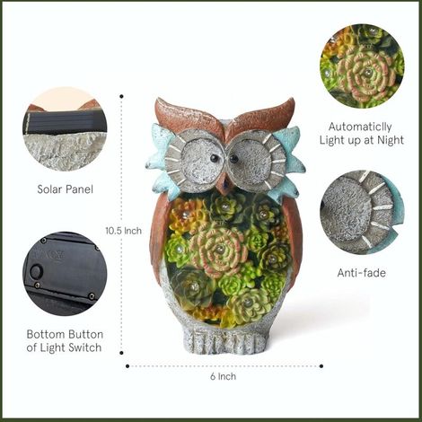 Statue Jardin Extérieur Animaux Décoration, Lumière Solaire Hibou en Résine à Énergie Solaire, Lampe Lumineuse Jardin Figurine Animale (1/4)